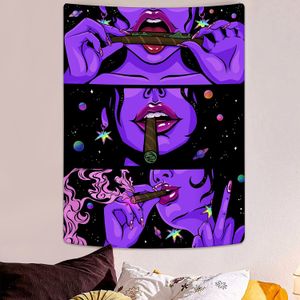 Tapestería Trippy Wall Hanging Cool Girl Tapices hippie Boho Sala Estética Linda decoración Anime Psychedélico Mural Mural