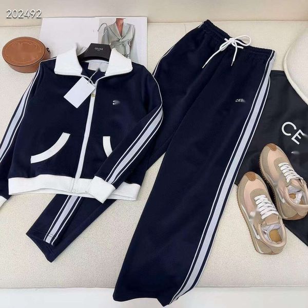 Triumphal Arch Sports Suit Designer Céliène Top Quality Fashion Luxury Fashion Confortable Tracksuits Automne Nouveau fil Contraste Contrasse Splicing Ribbon Decoration Womens