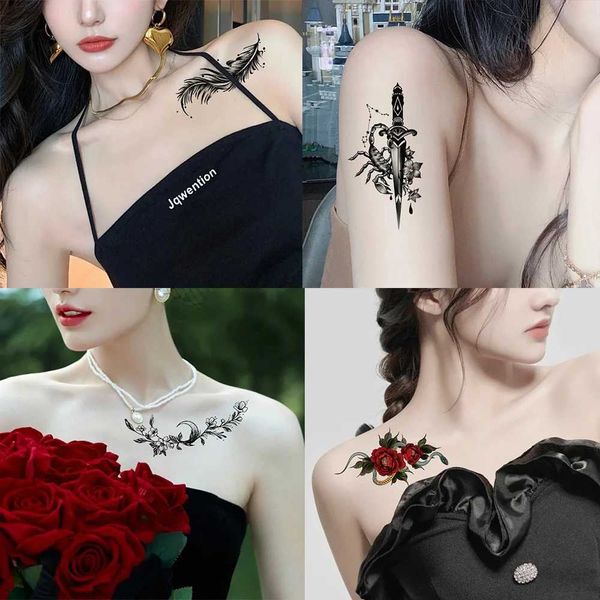 Trl4 tatouage transfert mini imperméabiliser les tatouages de fleurs temporaires fleuries beaux-rose papillon flash plume 3d faux bras tatouage