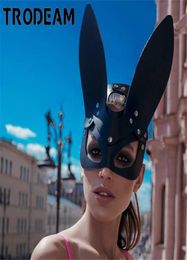 TRODEAM Halloween Flocking Master Mujer Hombre Sexy Rabbit Ears Cute Bunny Long Bondage Mask Mask Masquerade Cosplay Cosplay 20099632939