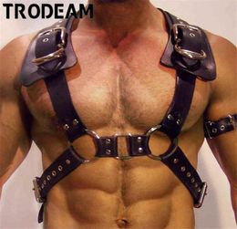 TRODEAM Men039s Leather Chest Harness Bondage Belt Gay Punk Male Belt Straps Half Body Chest Shoulder Belts Fetish Bdsm Suspend4498456