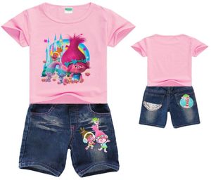 Trolls Meisjeskleding Set Zomer Katoenen Kleding Sets Voor Meisjes T-shirt Jeans Peuter Meisjes Kleding Pak Kinderkleding Y20081335722