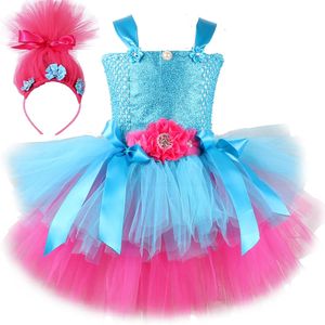 Trolls Tutu Robe pour filles Costumes d'anniversaire Princess Poppy pour les enfants Magic Elfes Halloween Robes Girl Fair Flower Tenues 240429