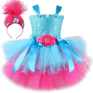 Trolls Tutu Girls Jurk Princess Poppy Birthday Dress Childrens Magic Elf Halloween Dress Girl Fairy Flower Set 240514