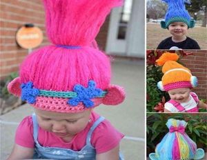 Trolls perruque Cosplay tricot chapeau enfants Handmake Halloween cadeaux Cosplay perruque tricoté à la main chapeaux de fête pour enfants 36 ans SH1909232611646