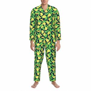 Tropical Banana Pyjamas Homme Fruit Imprimer Chaud Loisirs Vêtements de nuit Automne 2 pièces Esthétique surdimensionné Design Home Suit A8fI #