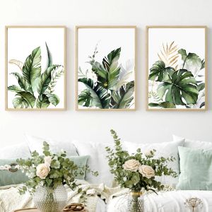 Tropical Botanical Gree Leaves Gold Floral Wall Art Toile peintures Picture Imprimer Planter Poster pour le salon Décoration de la maison