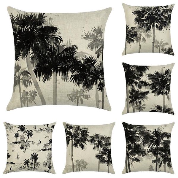 Housse de coussin tropicale, noire et blanche, décorative, taie d'oreiller, Textile de maison pour coussin de canapé/oreiller décoratif