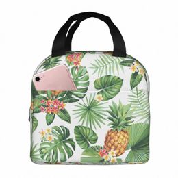 Fruit tropical Fr Floral Green Plant Sac à lunch portable Canvas Isulate Thermer Thermal Picnic Work Boîte à lunch pour les femmes Girl D7T8 #