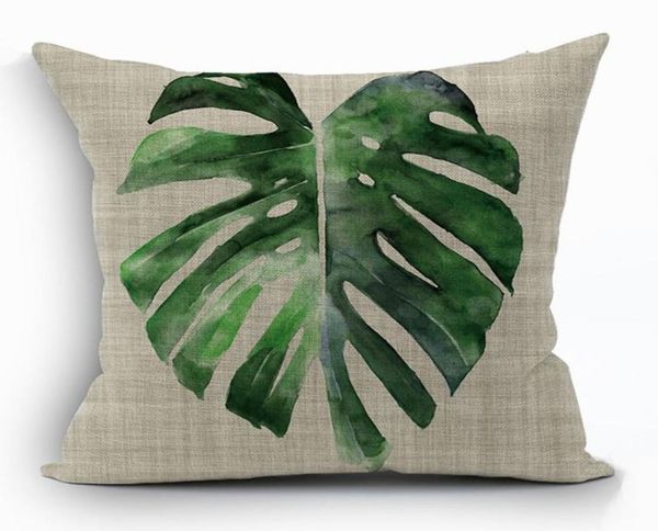 Feuilles vertes tropicales housse de coussin nature feuille de banan taie d'oreiller pour canapé-lit chaise canapé 45cm carré capa de almofada5951592