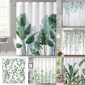 Tropische groene bladeren plant op witte achtergrond geurloze douchegordijnen voor badkamer douches en badkuipen decor met haken 240328
