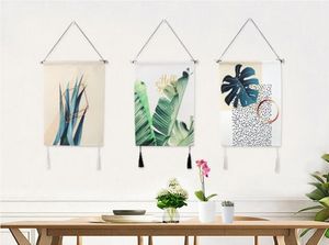 Tropical Green Plant Flamingo Cactus Tapices Impreso Caligrafía Banderas Banners Pintura colgante Pared de fondo Decoración del hogar colorido