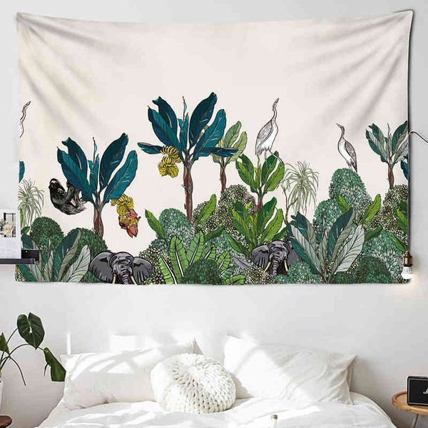 Tropical Jungle Animal Tapisserie Rétro Revêtement Mural Palmier Fleur Motif Fond Tissu J220804