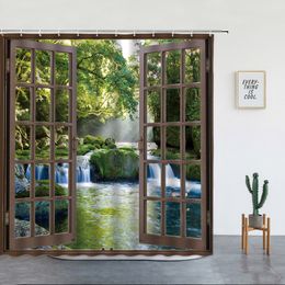 Tropical Jungle Banana Palmies Curtains de douche Waterfall Forest Paysage moderne décoration intérieure Polyester Salle de bain Curtain