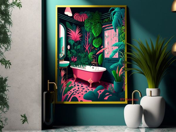 Jungle tropicale rose flamanto en baignoire
