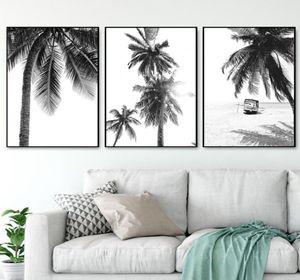 Affiche de paysage tropical noir blanc minimaliste de mur minimaliste