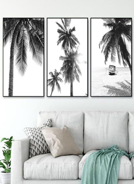 Affiche de paysage Tropical, noir et blanc, tableau mural minimaliste, peinture sur toile de plage, imprimé de palmier nordique, décoration d'art pour la maison, 4179467