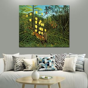 Paysages tropicaux Art Henri Rousseau Peinture Combat d'un tigre et d'un buffle Toile Artwork Handmade High Quality Wall Decor