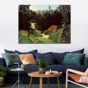 Paysages tropicaux Art Henri Rousseau Peinture Scout Attaqué par Un Tigre Toile Oeuvre Faite À La Main de Haute Qualité Décoration Murale