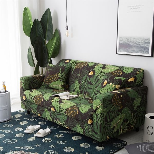Feuilles tropicales et fleurs Housse de canapé flexible All-inclusive Stretch Furniture Cover Serviette de canapé Home Decor 1/2/3/4 Seat LJ201216