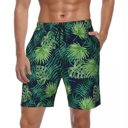 Tropical feuilles de jungle short de planche d'été imprimé hawaii plage courte pantalon homme sport design respirant nageur de natation 240424