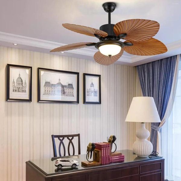 Lustre à pales de ventilateur de plafond en feuille de palmier tropicale, lustre à intensité variable avec télécommande pour la décoration de la pièce