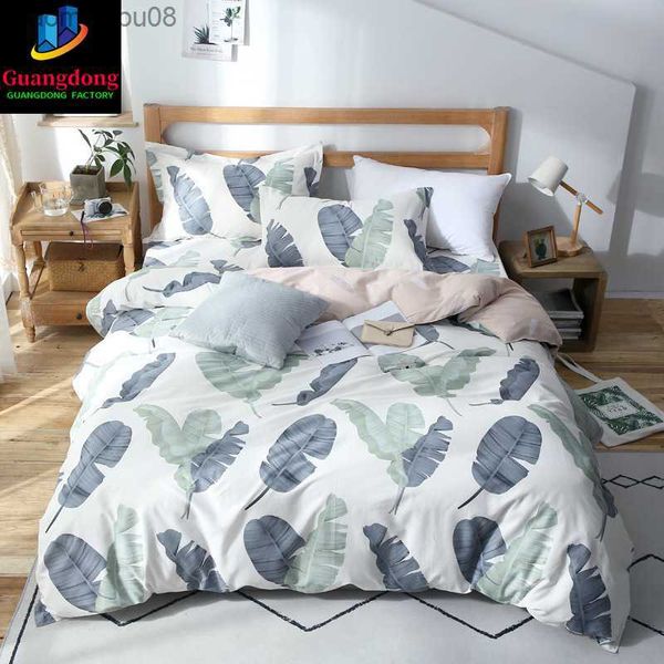 Ensembles de literie imprimés feuilles de palmier tropical ensemble de housse de couette 4pcs ensemble de lit drap de lit simple reine / roi linge de lit blanc L230704