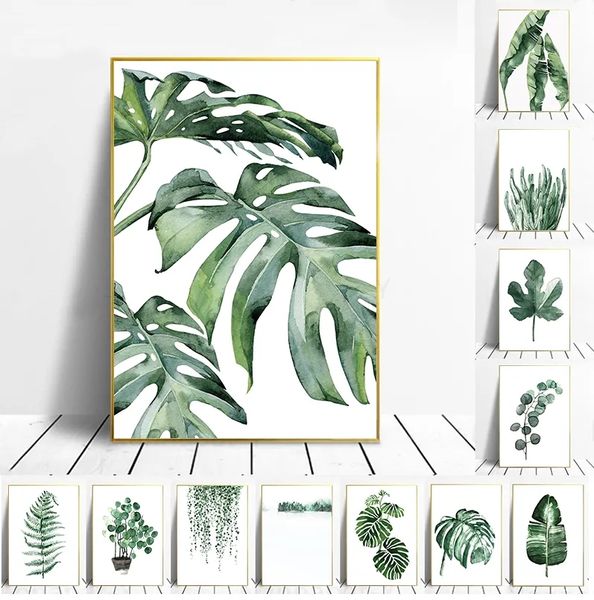 Affiche nordique de plantes tropicales, décoration de maison, feuilles vertes scandinaves, tableau décoratif, Art mural moderne, tableau de peinture sur toile L01