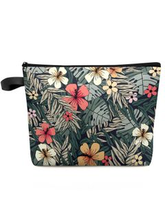 Plantes tropicales feuilles fleurs grande capacité voyage sac cosmétique Portable maquillage pochette de rangement femmes étanche porte-crayon