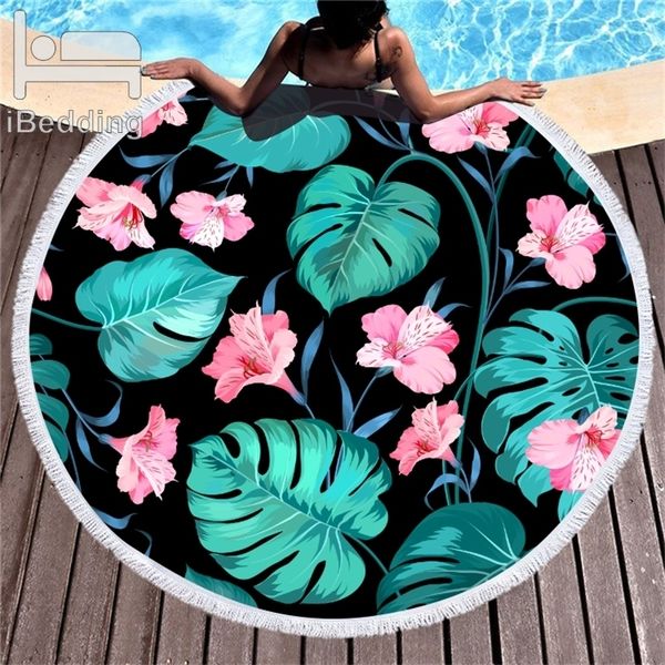 Plantes tropicales imprimées grandes serviettes de plage rondes pour tapis de yoga adultes microfiber avec des pivotants épais 150 cm de grosse-tabots serviettes de plage Y200429