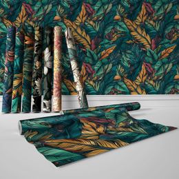 Papel de parede fosco estilo floresta tropical, textura fosca, decoração de parede para quarto, sala de estar, adesivos à prova d'água, autoadesivo 240112