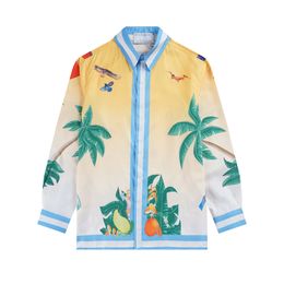 Overhemden in tropische stijl Hawaiiaans merk met lange mouwen Kokosnootbloem en grasprintoverhemd Hawaiiaans ontwerper Casual overhemden Merk Mode Afdrukken Herenkleding