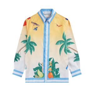 Chemises de style tropical Chemises à manches longues de marque hawaïenne Chemise imprimée de fleurs de noix de coco et d'herbe Designer hawaïen Chemises décontractées Marque Mode Impression Vêtements pour hommes