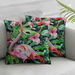 Tropische dobbels, flamingo kussensloop, botanische decoratieve kussensloop, groene kussendeksel voor bankstoelbed