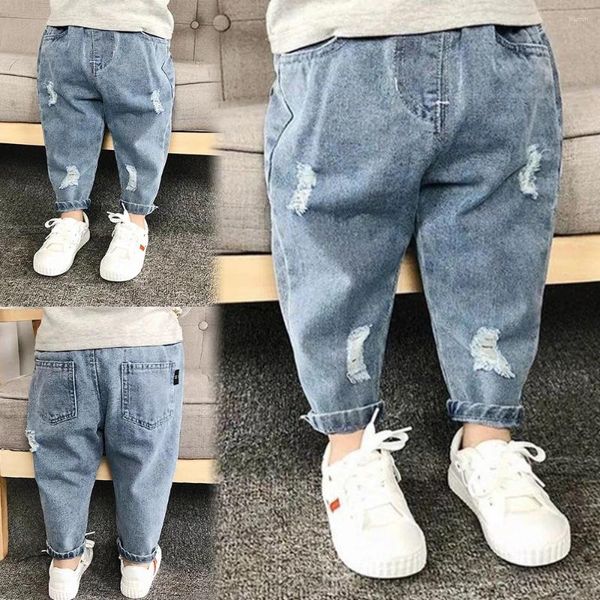 Pantalones de 0 a 5 años Jeans Jeans Jugo Niños Niñas Denim rasgados Moda coreana Niños Pantalones sueltos casuales