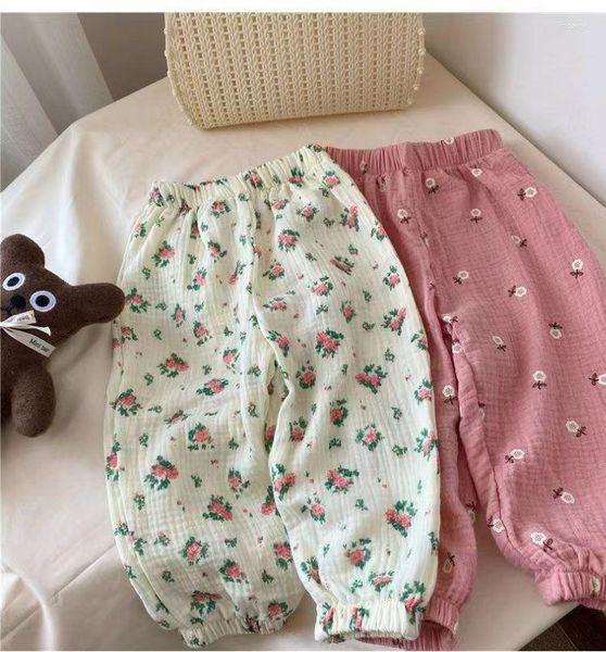 Pantalones 0-7 años, pantalones de verano de muselina de algodón para niños y niñas, pantalones bombachos finos de bambú para bebés, ropa de moda para el hogar de Corea