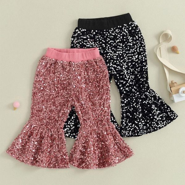 Pantalons à paillettes pour filles de 1 à 6 ans, printemps et été, ceinture élastique scintillante, pour fêtes, spectacles scolaires