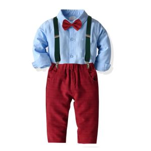 Broek 2020 Nieuwe mode babypak Childrens Suits 3pcs/set Kids Baby Boys Business Suit solide shirt+ broek+ boogset voor jongens 16 leeftijd