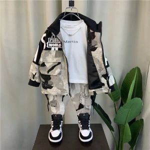 Broek 2022 jongens babys sets fashion jas letter boy kleding suit tiener kinderen Koreaanse jassen tops + broek katoen 2 3 6 8 10 jaar