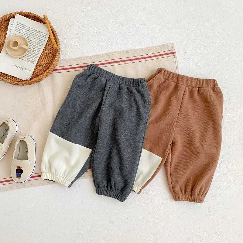 Trousers 2022 New Autumn Baby Pants 0-3 Year Childrens Boys and Girls Elastic Waist Patch Work Loose Casaul Sports Pants PP Trouser Clothing d240517