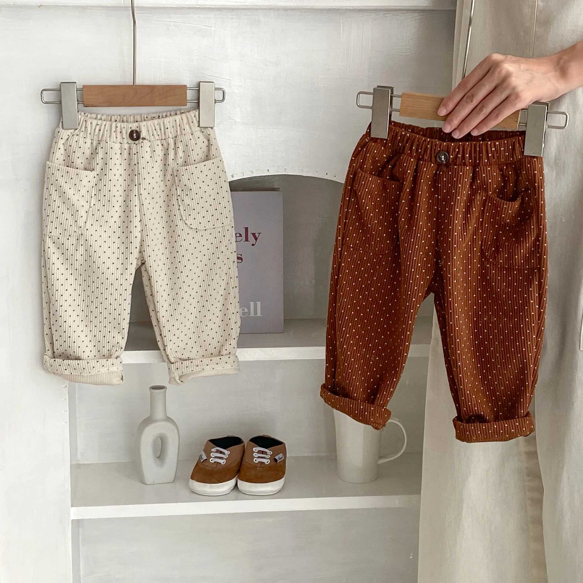 Trousers 2023 Autumn New Baby Cauliflower Girls Dot Print Pants Preschool Boys Casual d240520