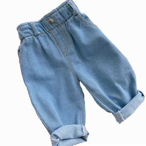 Broek 2023 herfst/winter nieuwe jeans babymeisjes kleding babyjongens kleding hoge taille vaste kleur warme jeans kinderen kledingl2403