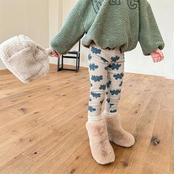 Pantalones 2023 invierno bebé polar Leggings algodón infantil más terciopelo grueso cálido niñas pequeñas estampado de moda pantalones casuales