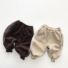 Broek 2023 Winter Kinderen Fleece Effen Jongens Casual Broek Plus Fluwelen Dikke Kinderen Meisjes Vintage Harem Baby Warme Broek