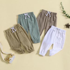 Pantalons 2024-06-12 Lioraitiin 0-3 ans enfant en bas âge garçons filles sarouel décontracté taille élastique poche avant longue Bloomers bébé pantalons de survêtement