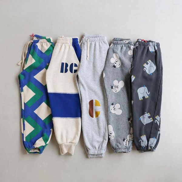 Pantalones 2024 Otoño/Invierno BC calzoncillos con estampado de dibujos animados para niños y niñas con cordones de terciopelo Pantalones deportivos para niños