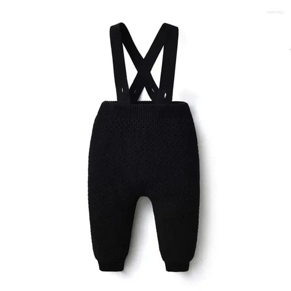 Pantalons à bretelles tricotés pour bébés filles et garçons, en coton doux, couleur unie, printemps-automne, noir, 2024