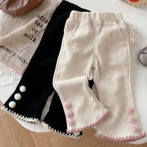 Broek 2024 Mode Kinderen Meisjes Corduroy Geribbelde Uitlopende Broek Lente Herfst Zoete Elasticiteit Slanke Effen Kleur Leisure 0-5Y