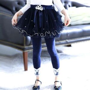 Pantalon 2024 Girls Leggings Bowknot Pearls Crown Lace Children Pantal