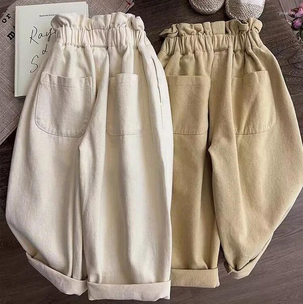 Pantalones 2024 primavera otoño niños niñas pantalones de pierna ancha bolsillo de algodón cintura elástica suelta niñas bebés niños habituales